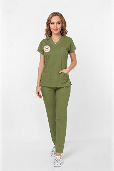 Nur Medikal Giyim Unisex Grass Green Pharmacist Scrubs Uniform Set Grasshopper (Department of Health New Direction). Suitable)