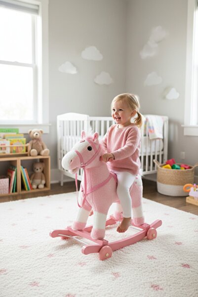 L-Sun Rocking Horse, 2 In 1, With Wheels, Realistic Sounds And Lights, Pink