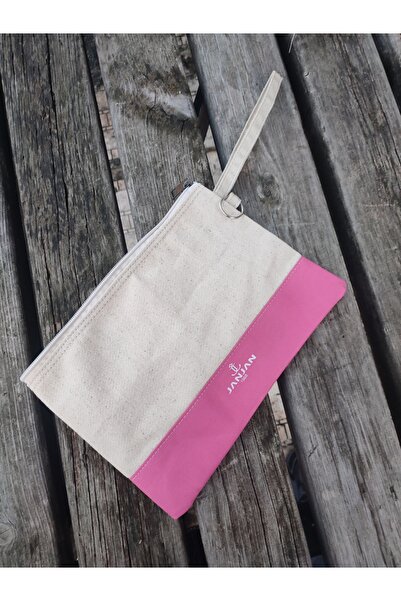 JANJAN Portfolio Bag, Clutch Bag, Strap Handbag and Wallet, Natural Canvas Handbag