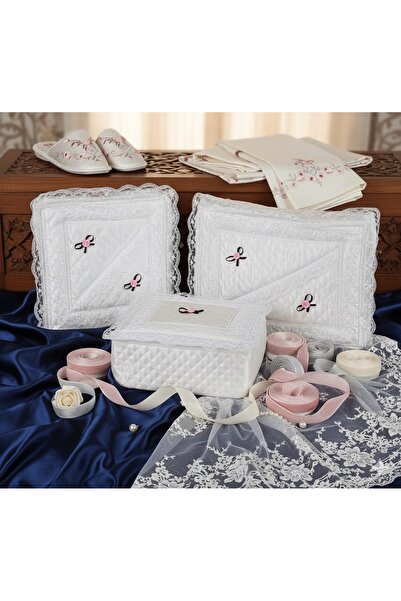 GÜMÜŞ hurç 3'lü Set Gelin Güpürlü Çeyizlik Saten Bohça Nişan Gelin Damat Hurç Seti Gül Desenli
