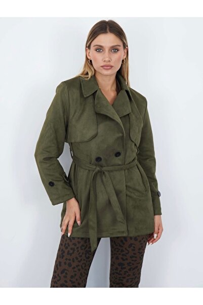 di Kadın süet trençkot kaban ceket mont