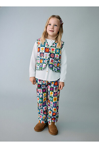 Magu Girl's Cotton Colorful Floral Pattern Vest & Pants Set – Modern Stylish Design