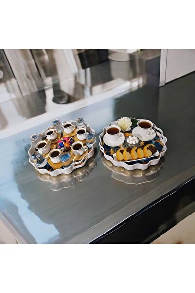 Canbay Store 2li Papatya Tepsi Mavi Desenli Tepsi Şık sunum Tepsisi