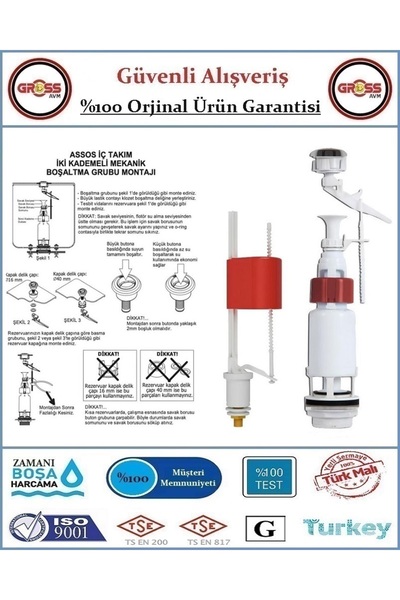 Visam Asos Çift Kademeli Klozet Rezervuar İç Takımı Basmalı - Orjinal Ürün