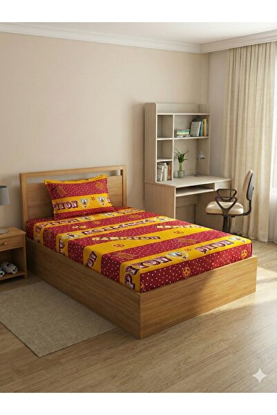 karanihome طقم ملاءات سرير مطاطية فردية من جالاتا باللون الأصفر والأحمر