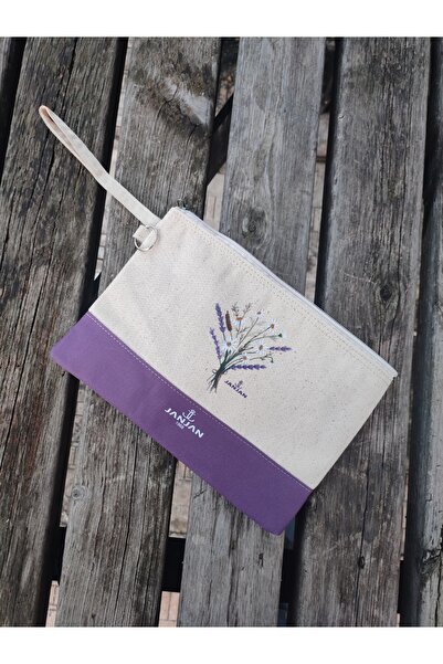 JANJAN Portfolio Bag, Clutch Bag, Strap Handbag and Wallet, Natural Canvas Handbag