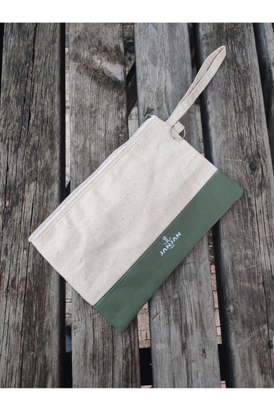 JANJAN Portfolio Bag, Clutch Bag, Strap Handbag and Wallet, Natural Canvas Handbag