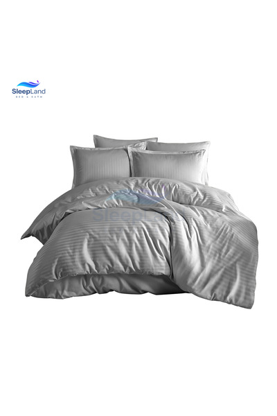 SLEEPLAND Hotel-style mattress topper set, 14 cm high, with mattress protector, pillow protector set, cotton towel, and hotel-style bedspread in gray.