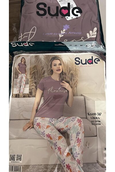 Sude 600-317 Short Sleeve 92% Cotton Pajama Set-Lila