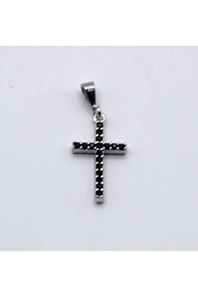 Velvet 925 Silver Cross Pendant with Black Zirconia Stones – Symbol of Elegance and Faith