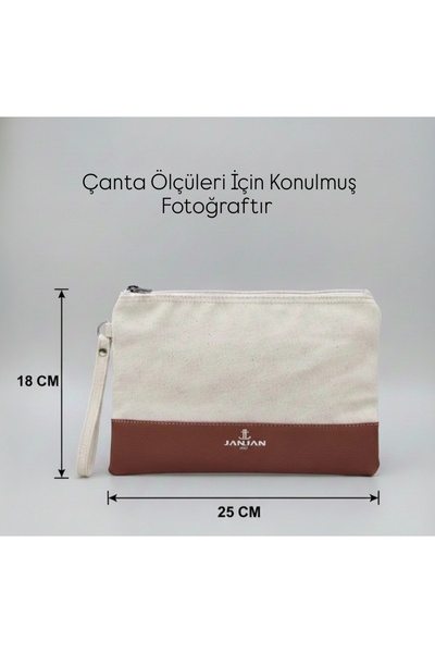 JANJAN Portfolio Bag, Clutch Bag, Strap Handbag and Wallet, Natural Canvas Handbag