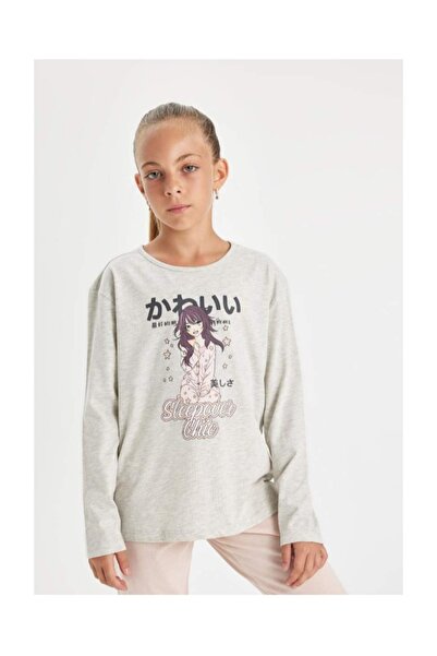 DeFacto Girl's Pajamas Suit Printed Long Sleeve Top Elastic Waist Long Bottom D6652A824Au