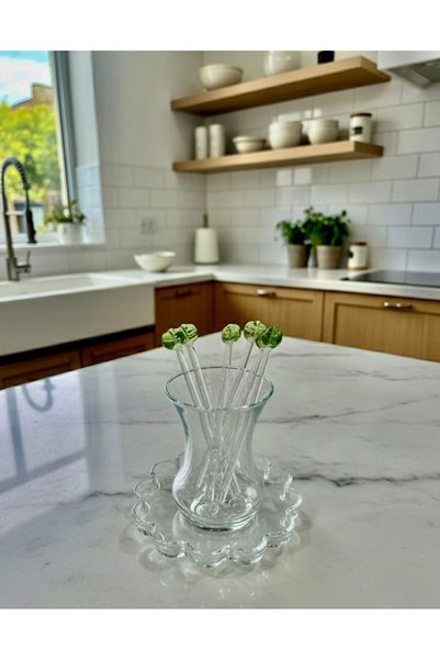 nazarboncuğu Handmade Murano Glass Crystal Leaf Shaped Set of 6 Teaspoons