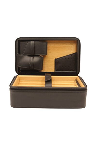 COHİBA XL Siyah Deri Puro Taşıma Çantası - Seyahat Humidoru