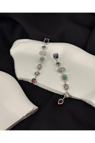 Çelik Xuping Colorful Steel Earrings with Zircon Stones Melis Göral Marko Model Y Pendant Earrings