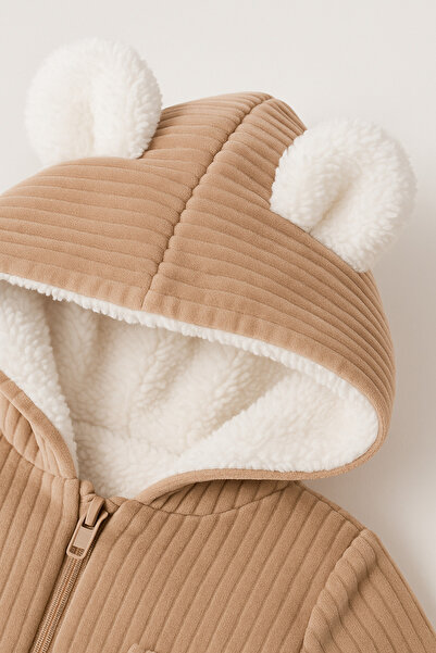 MYZİ STORE Βρεφική φόρμα κοτλέ με βελούδινη επένδυση και αυτιά αρκουδάκι, χειμερινή unisex