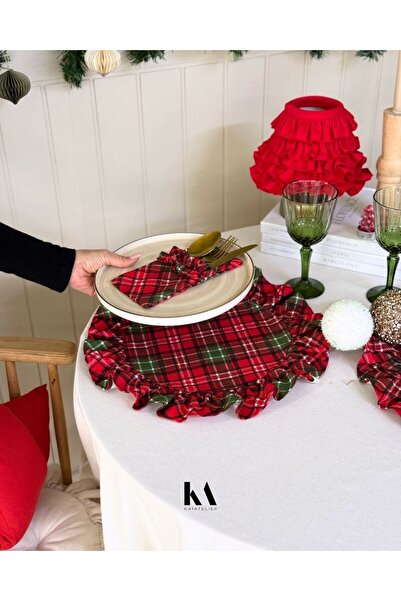 KaiAtelier 2Li Chris Ekose Keten Fırfırlı Yuvarlak Supla / Amerikan Servis