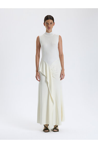BAQA White Asymmetrical Draped Dress