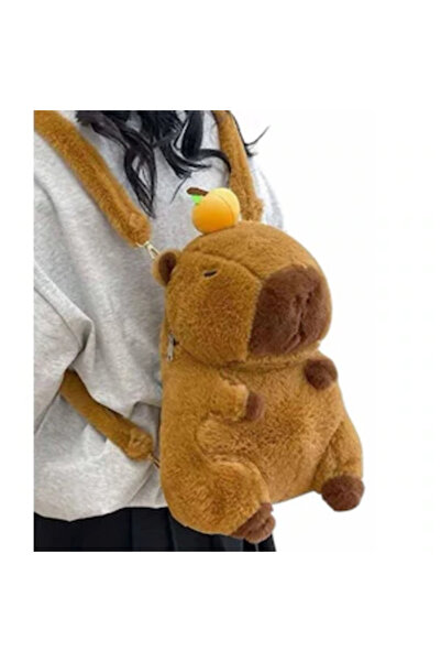 OEM Rucsac Capybara Plus 35 cm cu portocaliu – Ghiozdan pufos, Kawaii, cadou ideal