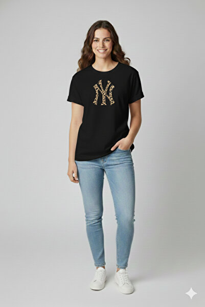 LiyAdaCo Дамска черна тениска с принт NY - Ню Йорк