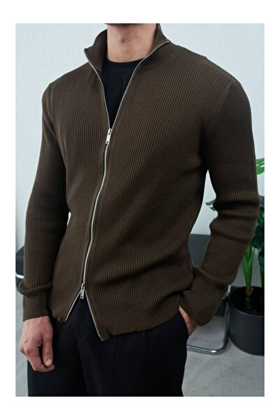 perasttesktil Men's Corded Fabric Double Zipper Cardigan