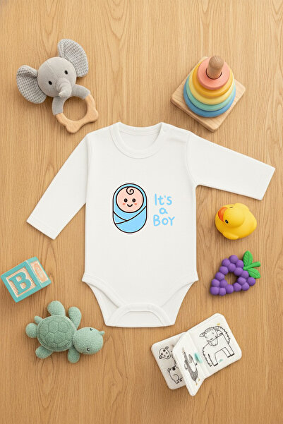 LORVEX مطبوع زيبين بدلة أطفال لطيفة مزودة بأزرار كبس IT'S A BOY مطبوع