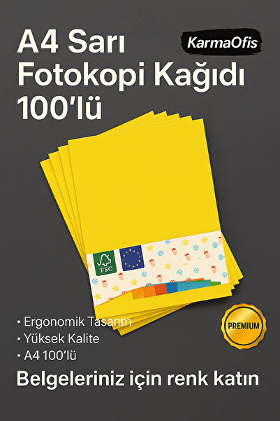 KarmaOfis Sarı Renk A4 Fotokopi Kağıdı 100'lü | Yüksek Kalite