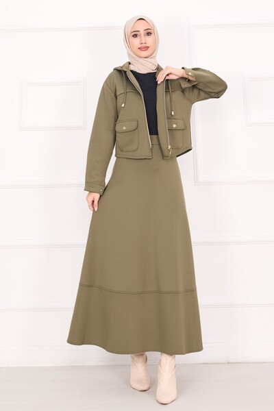 Esre Store 4560 - Set Hijab dublu din material Scuba, kaki