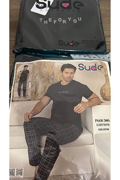 Sude 386 Men's 100% Cotton Short Sleeve Pajama Set--Black--