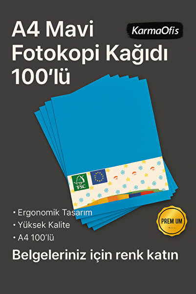 KarmaOfis Mavi Renk A4 Fotokopi Kağıdı 100'lü | Yüksek Kalite