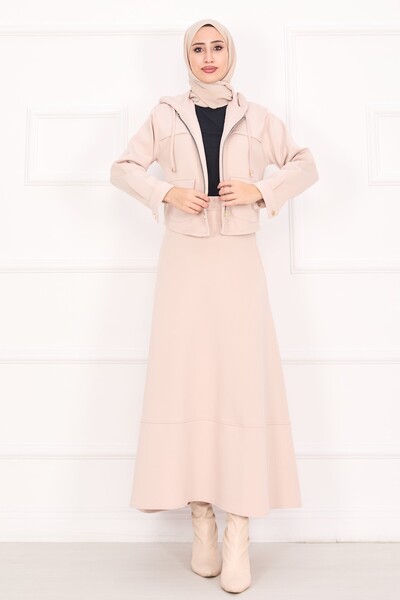 Esre Store 4560 - Set Hijab dublu din material Scuba, bej