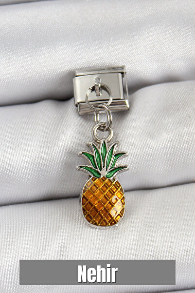 Nehir 316L Steel Dangle Pineapple Model Silver Color Nomination Charm Valenti...