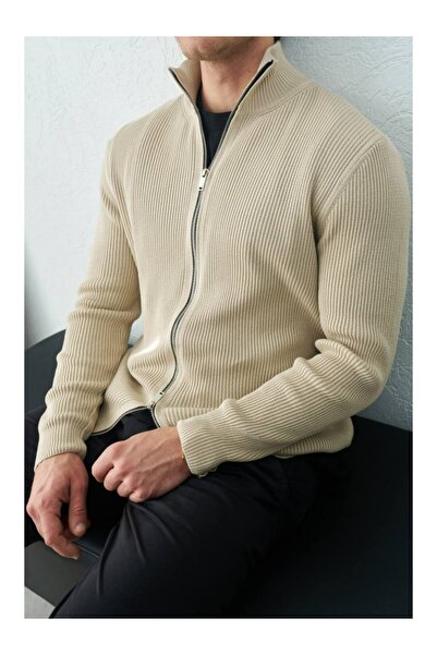 perasttesktil Men's Corded Fabric Double Zipper Cardigan