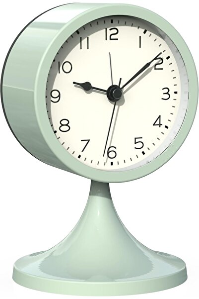 SWIUKPHE Bathroom Cute Analog Retro Alarm Clock, Small Silent Metal Desk Clock with Light (Green)