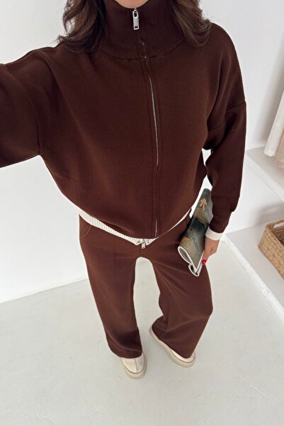 Noi Belis Zipper Detailed Oversized Knitwear Bottom-Top Set Aw25Au0049