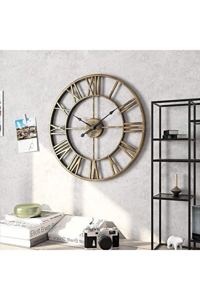 Generic Oversize Farmhouse Metal Wall Clock 40cm - Antique Gold, Silent Non-Ticking