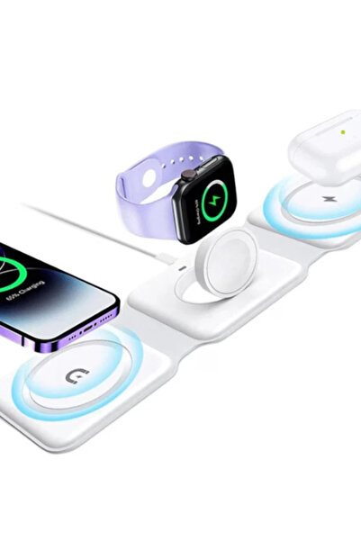 OEM White 3-in-1 Magnetic Foldable Wireless Charger – Compatible with iPhone, AirPods, Apple Watch