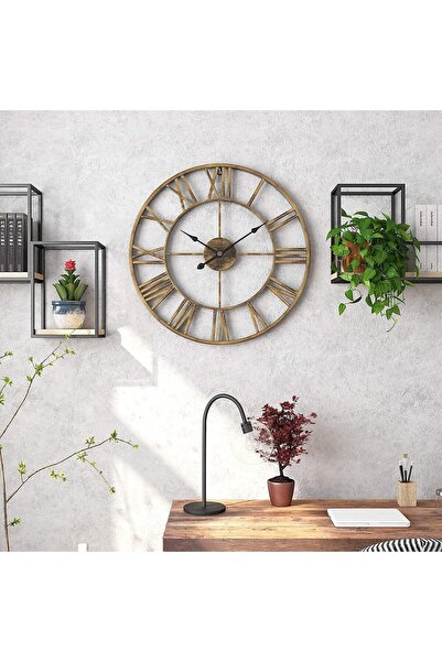 Generic Oversize Farmhouse Metal Wall Clock 40cm - Antique Gold, Silent Non-Ticking