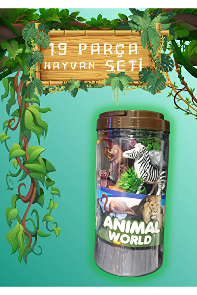 TOYZ PLAY 25 Cm Kovada 19 Parça Vahşi Hayvanlar Seti Oyuncak - Aslan, Kaplan,...