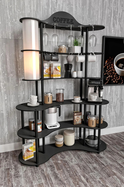 RAVILO Brew Bliss Kahve Köşesi Lambaderli Raf Siyah