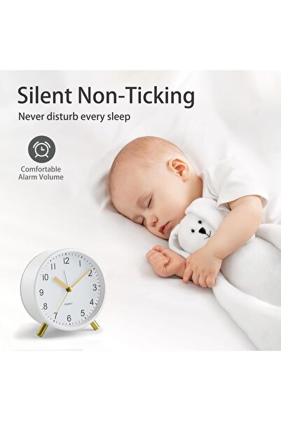Generic Small Portable Analog Alarm Clock - Battery Operated, Easy-to-Read Dial & Soft Night Light (White)