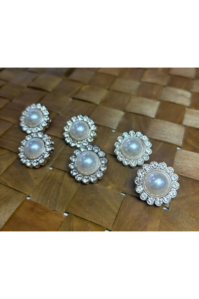 BİGÜMEX زر مرصع بالحجر مقاس 34 (20.5 مم) ذهبي - 5 قطع مع زهرة (1204)