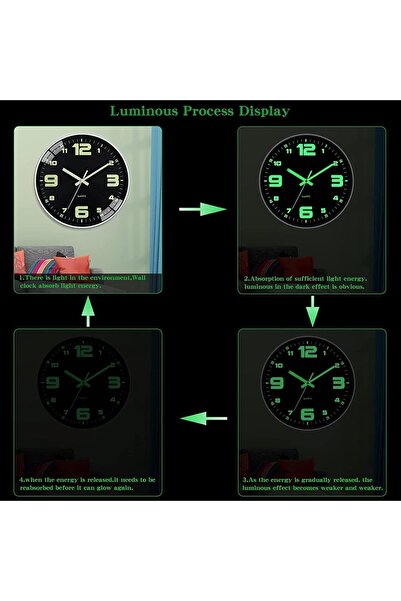 X SPRING Glow in The Dark Wall Clock, 30cm Luminous Analog Battery Operated