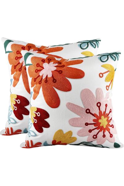 Generic Decorative Floral Embroidered Pillow Covers 18x18, Cotton Set of 2 (Sunflower)
