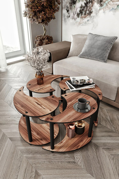 RAVILO Yin Yang 4'lü Orta Sehpa Ceviz