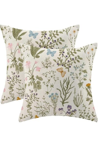 Tazweeq Spring Pillow Covers - Sage Green Wild Flower (45x45 cm, Set of 2)
