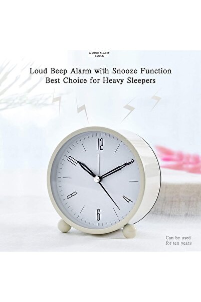 bolivia's Analog Alarm Clock, 4 Inch Super Silent Non-Ticking Table Clock with Night Light (White)