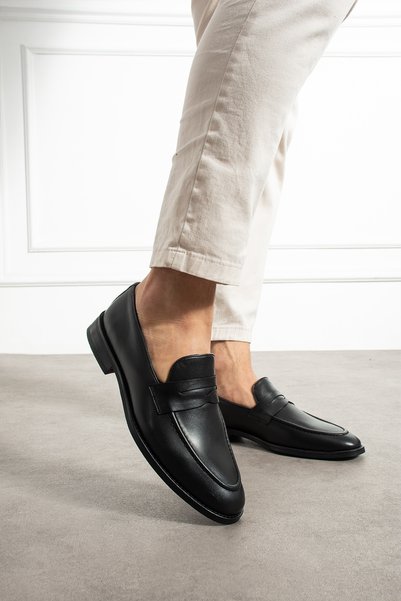 Generic Brand Men's Black Analine Genuine Leather Loafer Casual Shoes