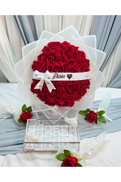 Cyz Home 41’li Kırmızı Kızİsteme Çiçeği ve 80 Adet Söz Çikolatası, Nişan Çiko...