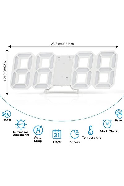 X SPRING 3D Digital Wall Clock, 24x8.5cm LED, 12/24H Temp & Date, USB Nightlight, Alarm